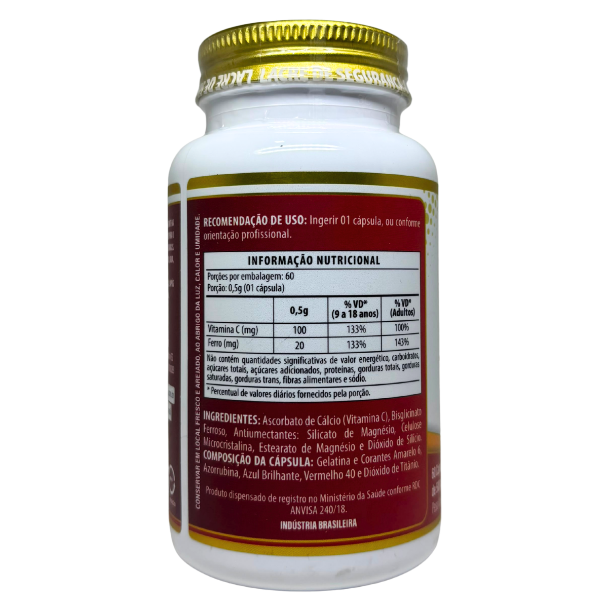FERRO QUELATO + VITAMINA C 60 CÁPSULAS - Imagem 3